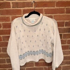 Hand Knit Soft White & Light Blue Women’s Sweater - Crafted by Hand